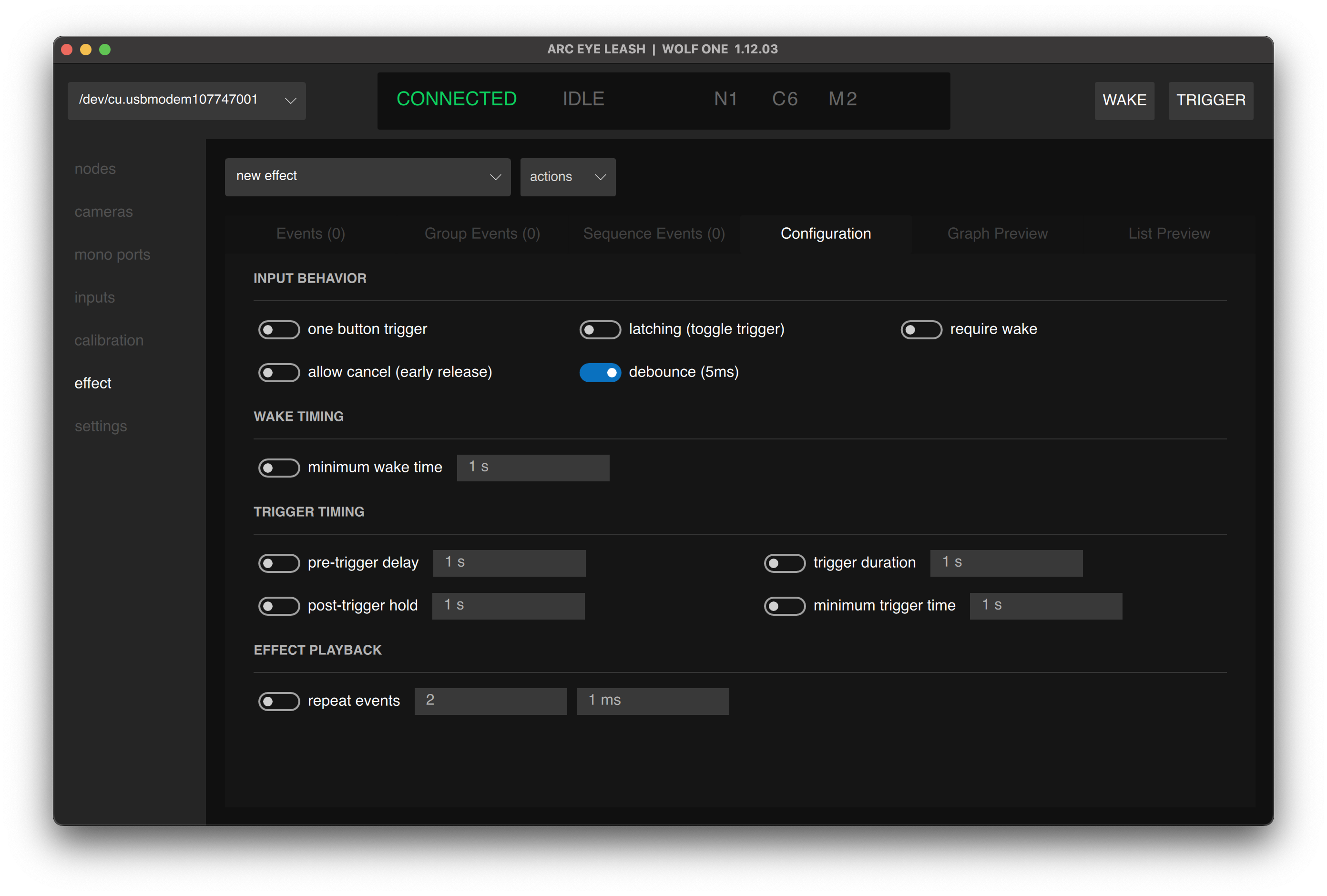 Effect configuration